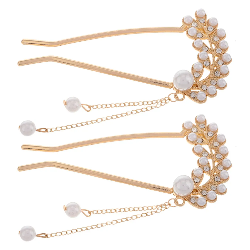 

2 шт. металлические U-образные заколки для волос с жемчугом, для густых волос, женские, элегантные, для французских причесок, с двойными зубцами, для пучка