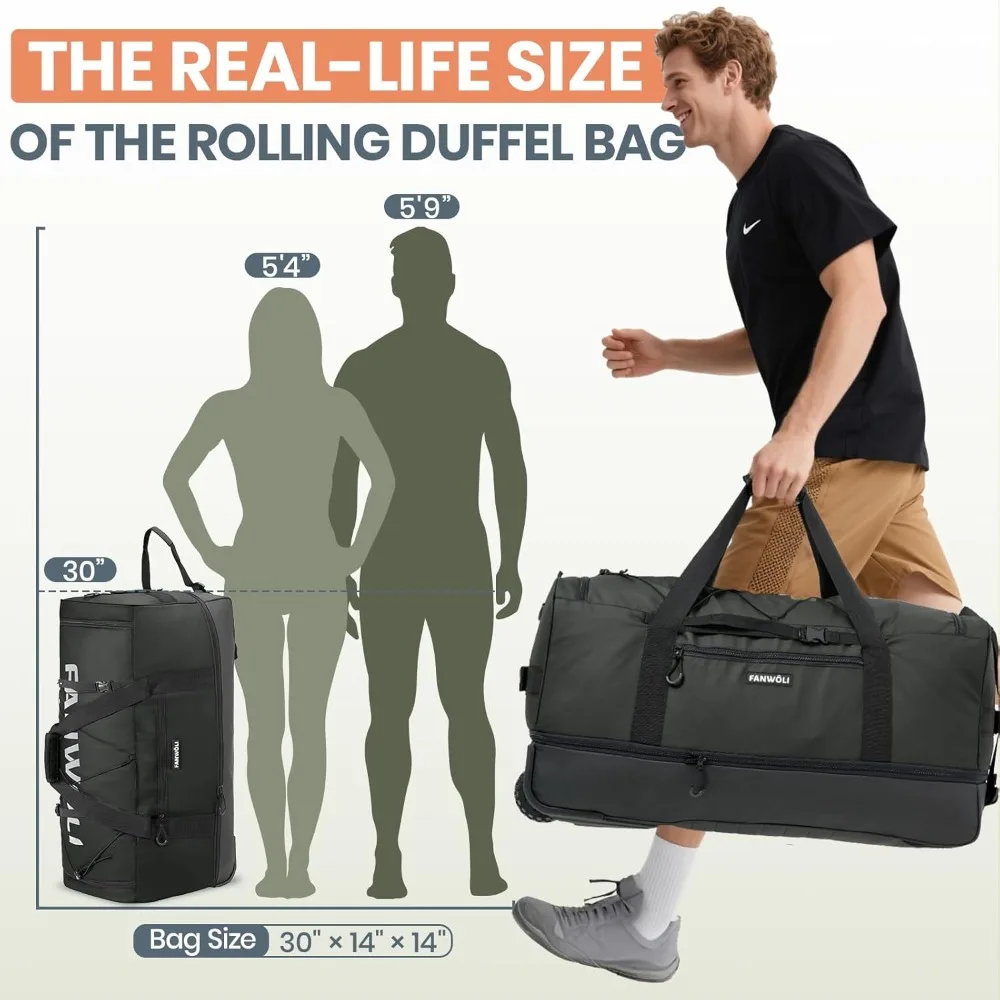 حقيبة كبيرة مقاس 30 بوصة مع عجلتين - تصميم ثقيل بدون أكياس، أمتعة بعجلات 100 لتر - 120 لتر قابلة للتوسيع للسفر