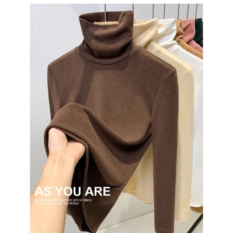Double-sided German Velvet Bottoming Shirt for Women Winter New High Collar Plus Velvet Thickened Long-sleeved Slim Top