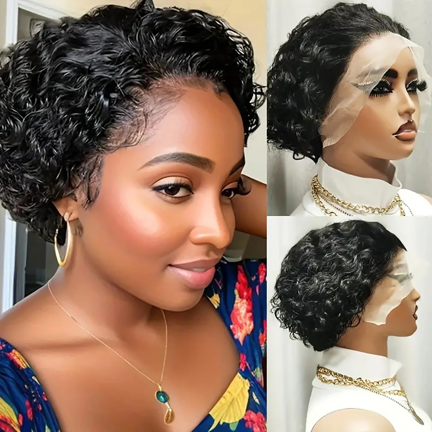 

Pixie Cut Wig Short Bob Human Hair 13x4 Lace Frontal Wigs Lace Human Hair For Black Women Lace Front Kinky Curly Human Hair Wig