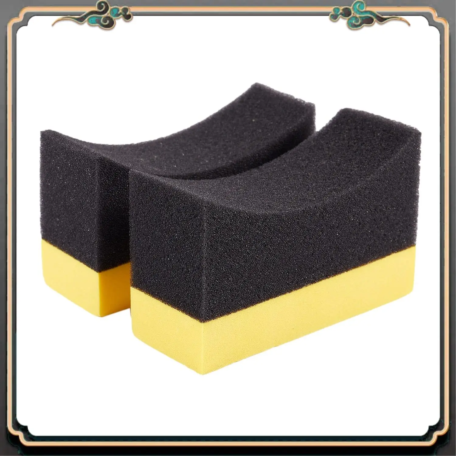 Best-Selling 2X Contoured Auto Wheels Brush Sponge Tools Applicator Special For Tire Hub Cleaning Dressing Waxing Polishing Yell