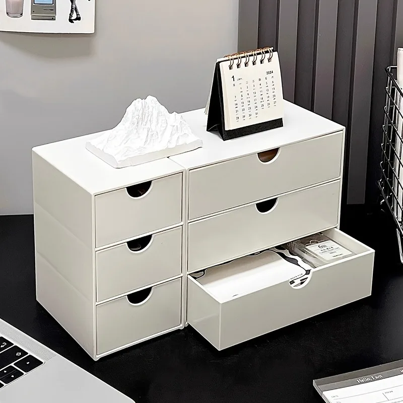 3-Tier Stackable Plastic Storage Box Drawer Rack White Office Home Organizer Multi-Purpose Shelf Desk Organization with Handles