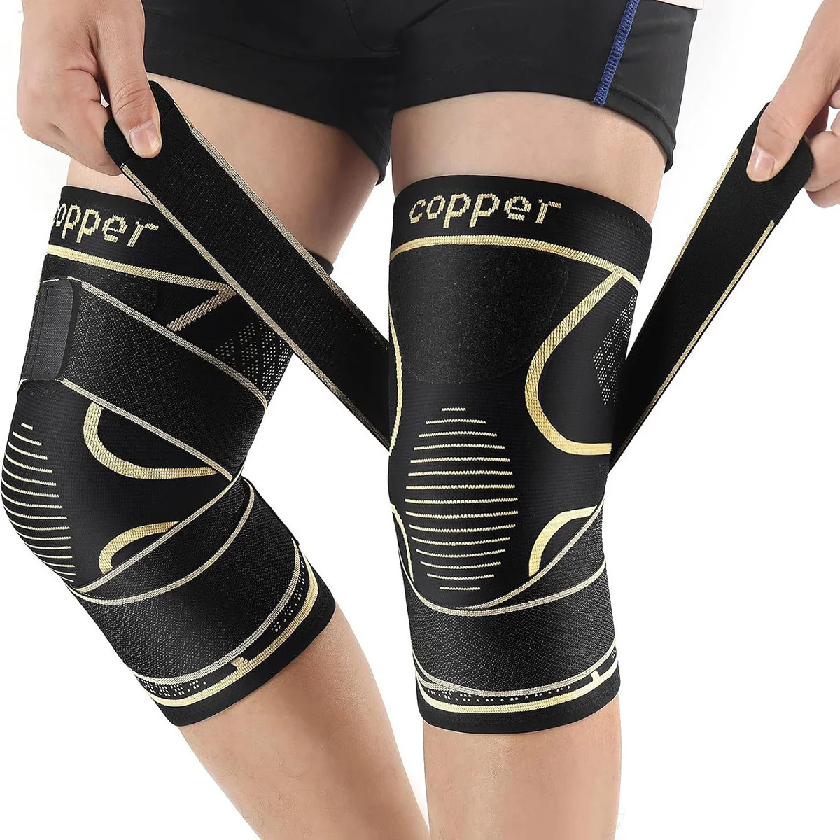 1PCS Copper Knee Braces with Strap for Knee Pain Women and Men，Knee Support for Working, Running, Weightlifting
