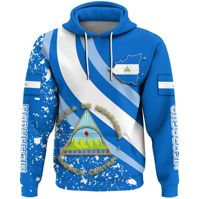 Nicaragua Vlag Patroon Hoodies Mode Casual Heren Dames Nationaal Embleem 3d Geprinte Truien Trend Losse Outdoor Sweatshirt