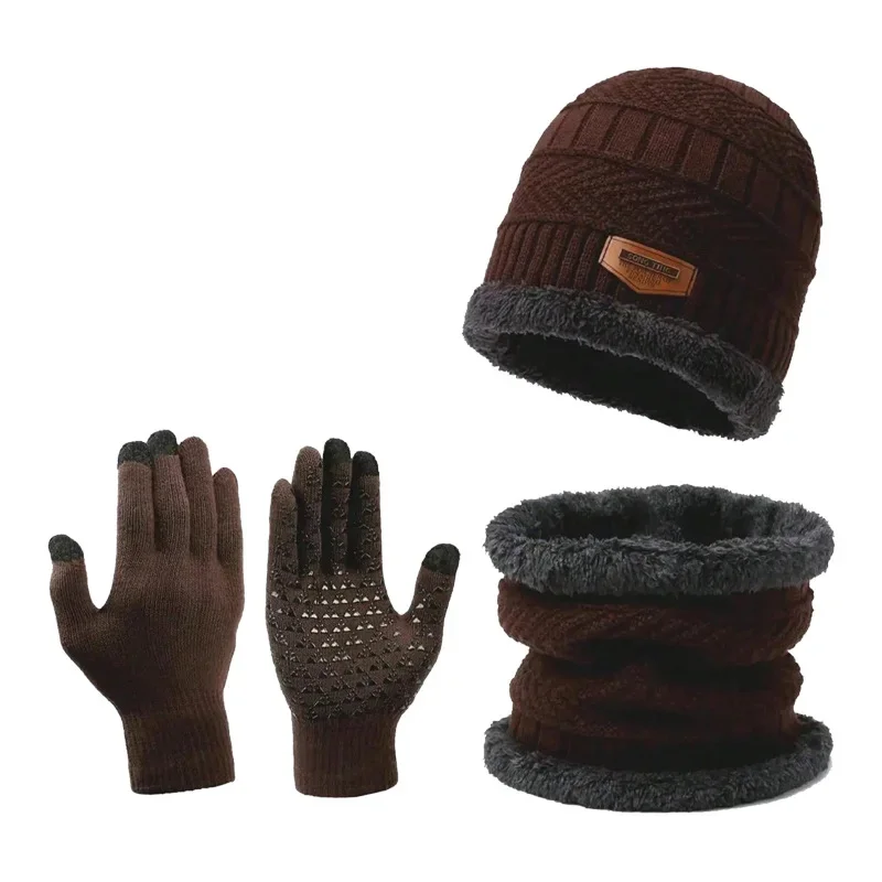 3-in-1 Winter Hat Scarf Gloves Set for Men Women Thick Knitted Beanie with Windproof Gloves Thermal Cycling Outdoor Sports Kit
