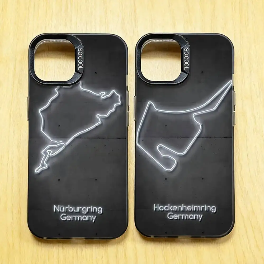 

Neon Racing Track Phone Case for iPhone 17 16 15 Pro Plus 14 13 Max Mini 12 11 X XS Air TPU Bumper