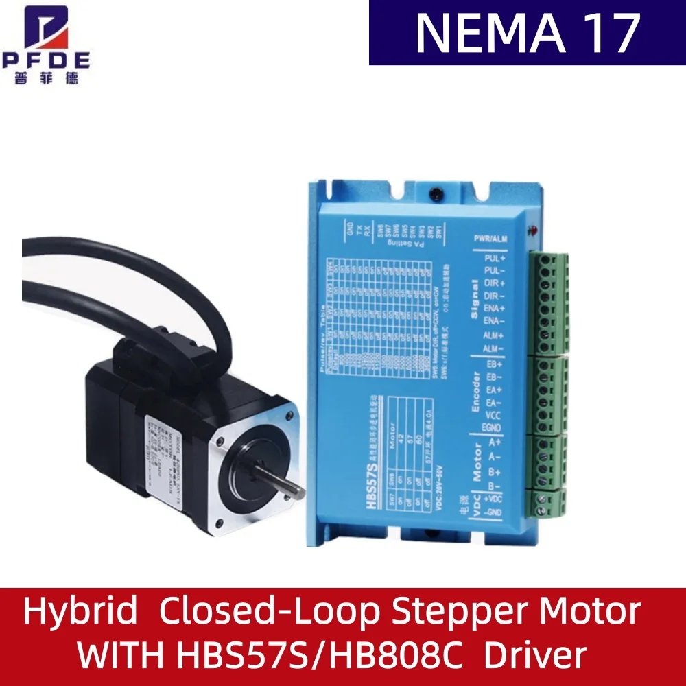 

HBS57S/HB808C Драйвер 42 Гибридный шаговый двигатель с замкнутым контуром Серводвигатель 0,55 нм 0,7 нм 2-фазный Nema 17 с функцией сигнализации