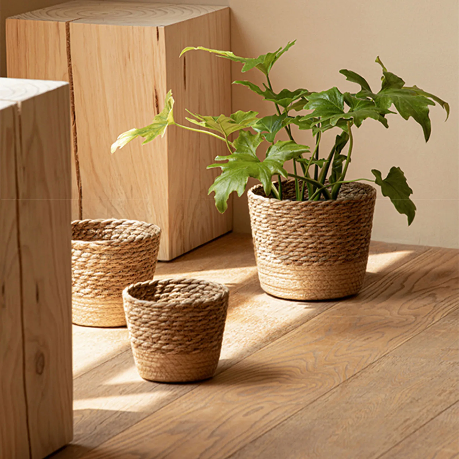 Straw Weaving Flower Plant Pot Wicker Basket Rattan Flowerpot Storage Basket Garden Flowerpot Handmade Woven Planter Basket