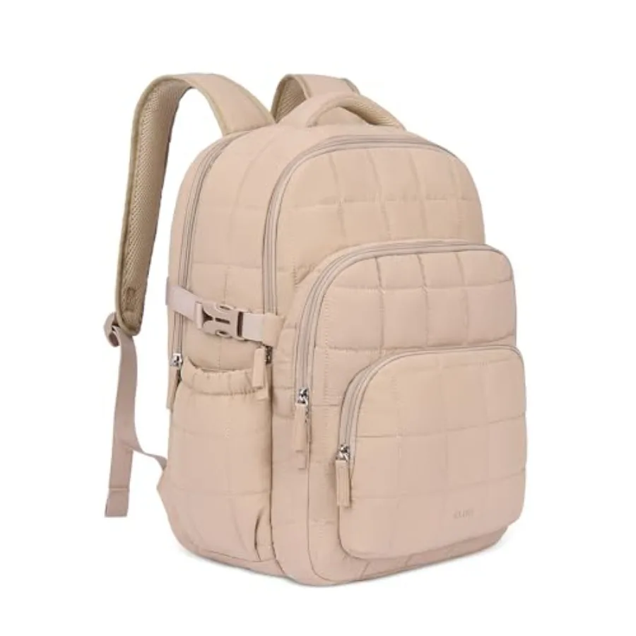 

17.3 Inch Laptop Backpack for Women, Anti Theft Travel Backpack, Puffer Quilted Work Backpack, Water Resistant College Bookbag,