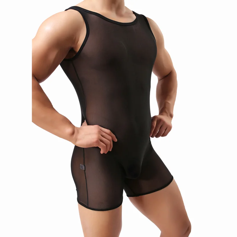 Men Undershirt Boxers Mesh Ultra-thin Transparent Bodysuits Corsets Slip Homme Erotic Jumpsuits Catsuit Underwear Leotard Bikini