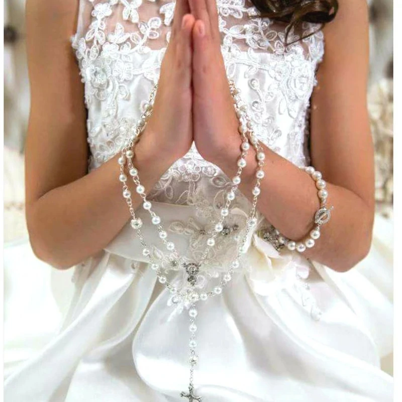 Tespih kolye vaftiz vaftiz düğün onay ilk 1st kutsal cemaat dini kilise düğün dekorasyon hediye