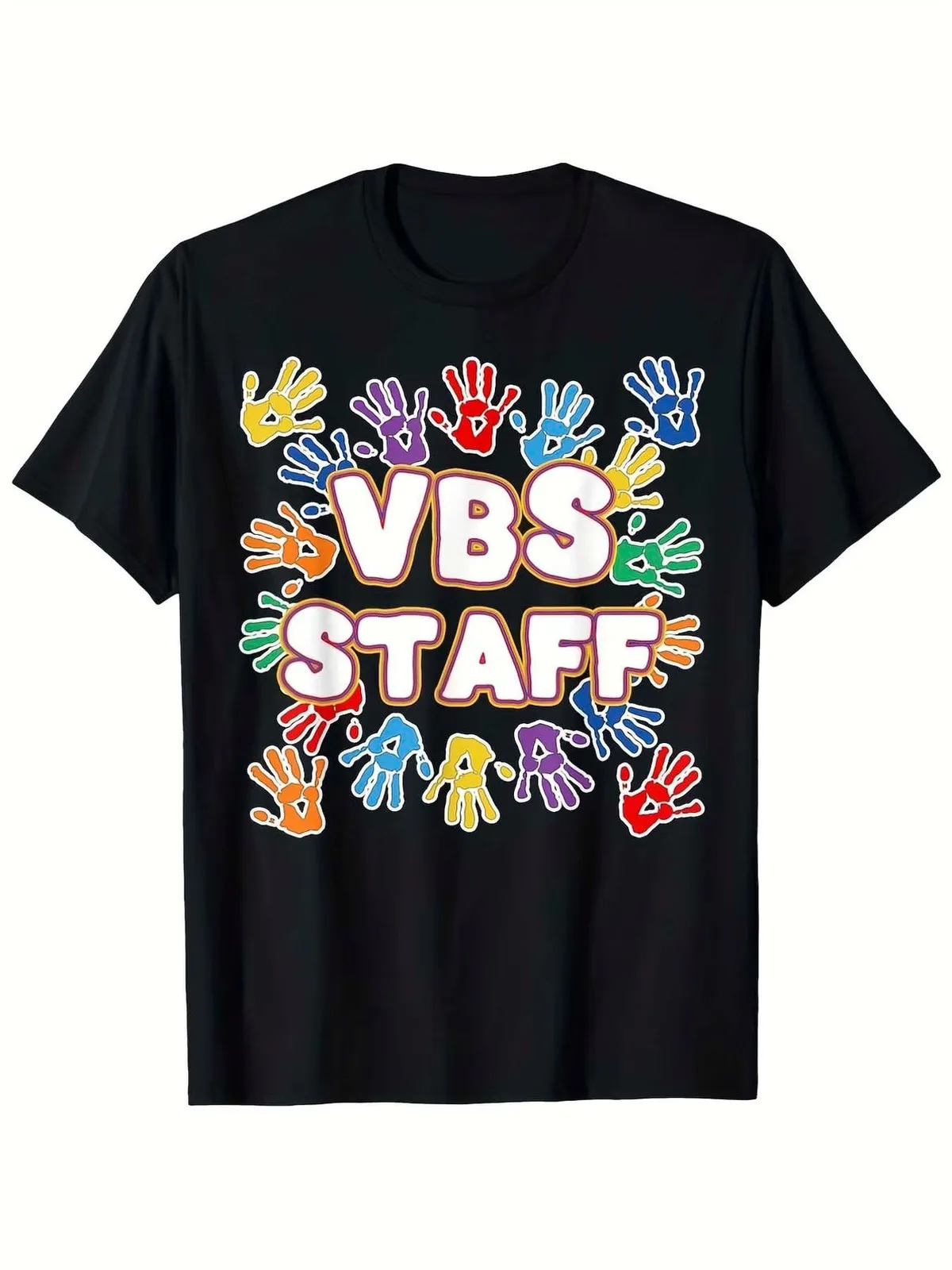 

VBS STAFF Colorful Handprints T-Shirt | Soft Breathable Crew Neck Tee with Multi