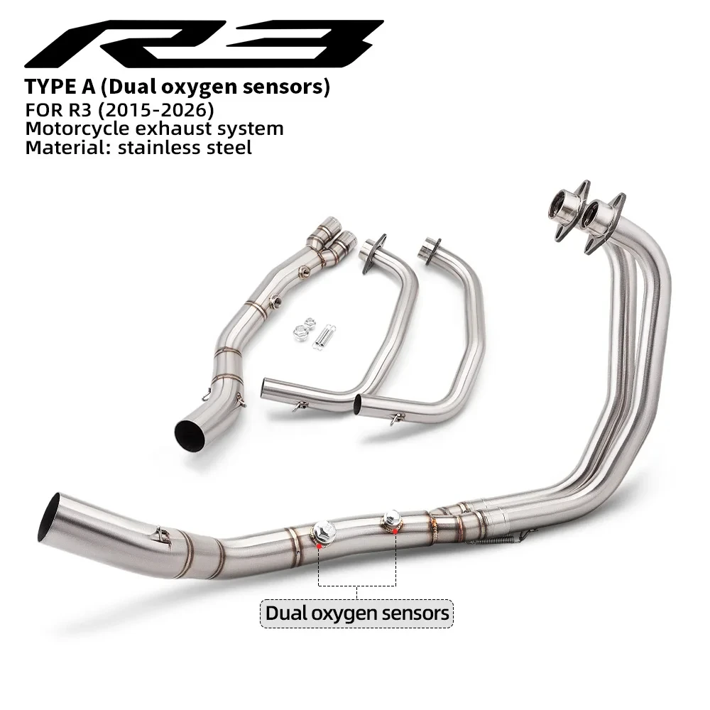 For Yamaha YZF R3 MT03 2022-2026 Exhaust Muffler Dual 2 Sensor Front End Modification Exhaust Manifold Full Front Pipe System