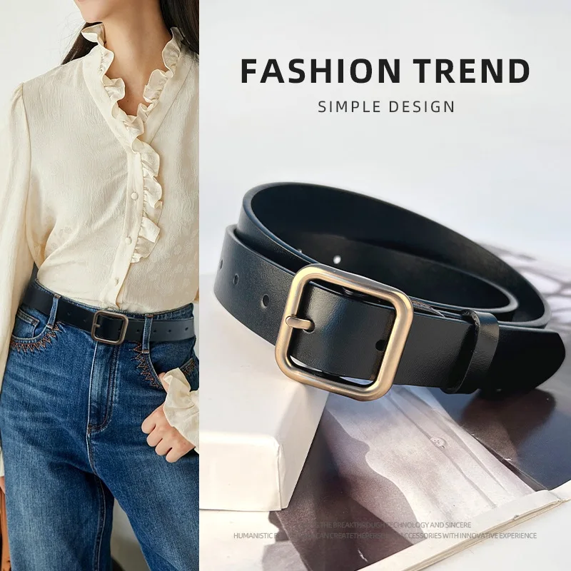 

New cowhide belt, women's needle buckle leather casual versatile retro belt, women's Japanese buckle jeans belt