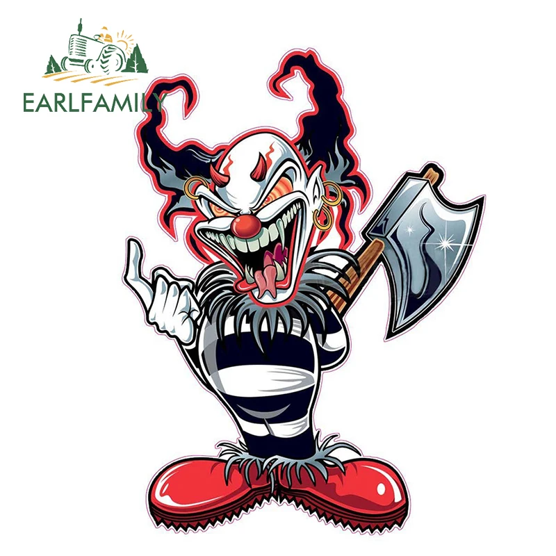 EARLFAMILY Evil Clown Decal Cartoon Car Styling Rear Windshield Bumper Car Stickers Vinyl Graphic Auto Motorcycle Helmet Decor