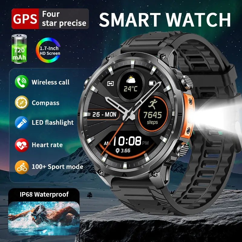 

New LIGE Smart Watch 720mAh Large Battery Outdoor LED Flashlight Bluetooth Call Waterproof Sport Health Fitness smart watch men