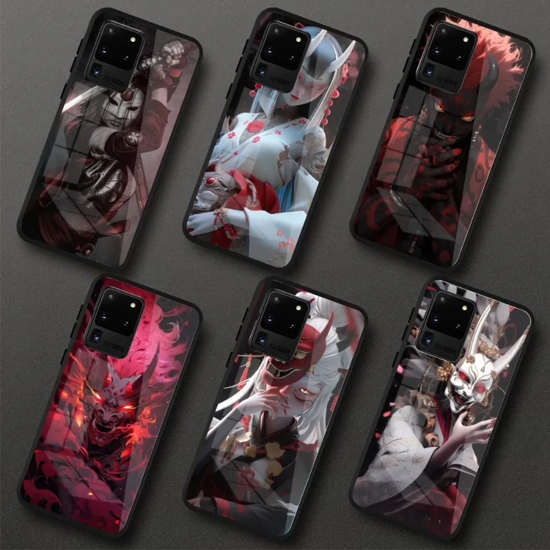 Oni Ronin Girl Smart Phone Case for Samung S23 S22 S21 Pro Ultra A13 A33 A53 NOTE 20 PC Glass Phone Cover Funda