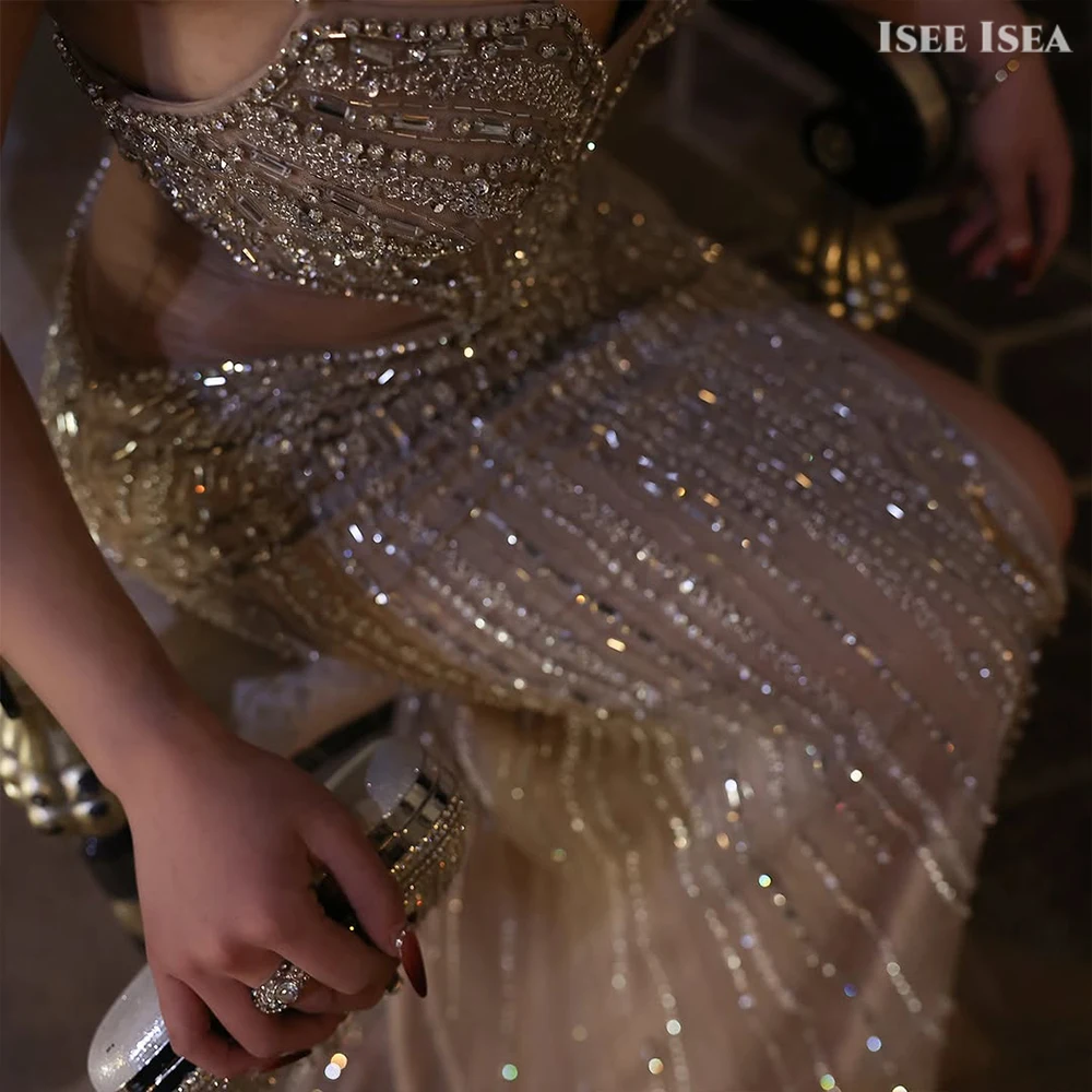 Vestido de noche de lentejuelas plateadas, vestido de Gala con abertura alta recortada para alfombra roja, vestido de fiesta de boda personalizado