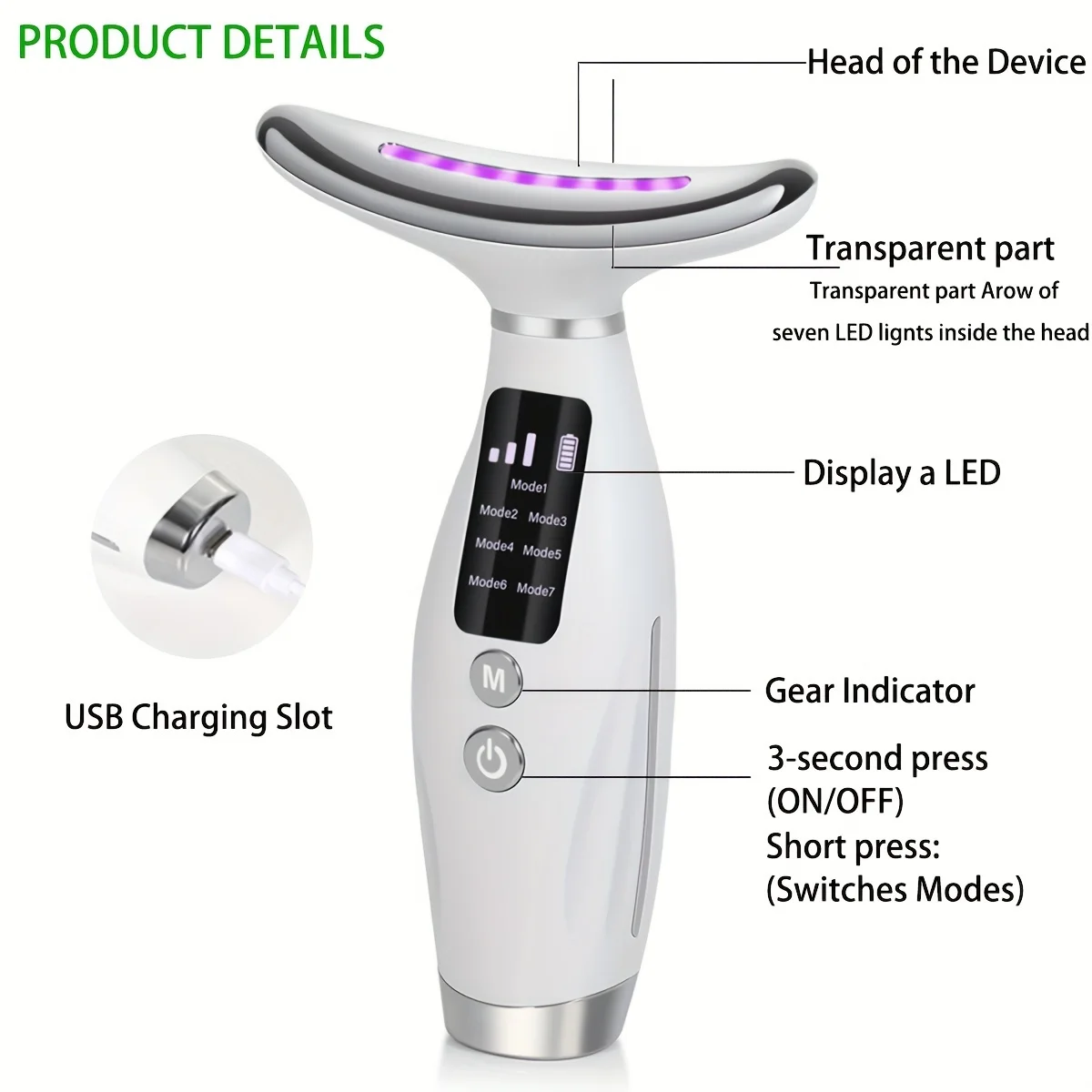 EMS Neck Face Lifting Beauty Device 7Colors Multi Functional Beauty Instrument Portable Facial Lift Skincare Machine Free Ship