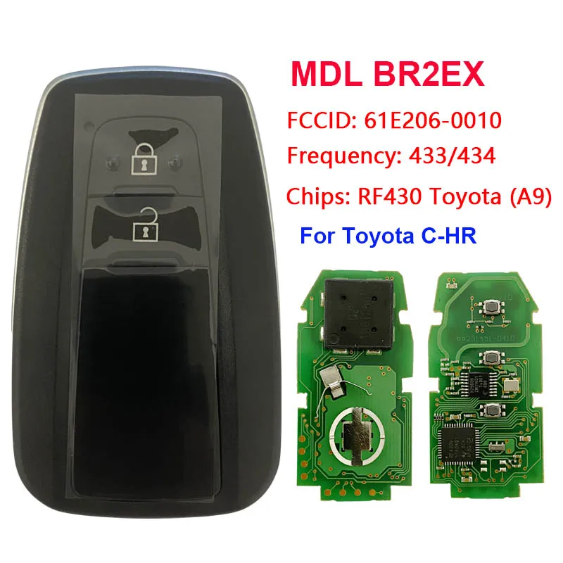 

CN007124 Aftermarket 2 Button Smart Card Key For 2018 Toyota C-HR Remote Control With 433mhz Board 61E206-0010 MDL BR2EX