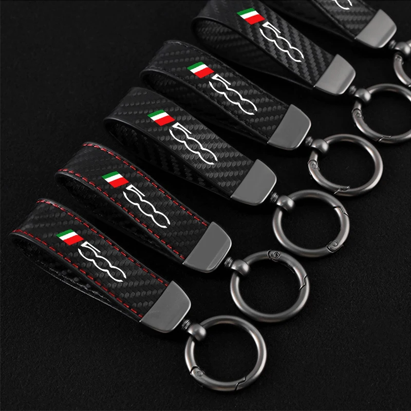 

Custom Carbon Fiber Car Key Holder For Fiat 500 500l 500x 500e 500c 500 Sport abarth keychain Accessories Zinc Alloy Keyrings