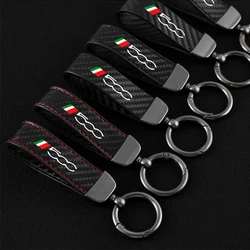 Custom Carbon Fiber Car Key Holder For Fiat 500 500l 500x 500e 500c 500 Sport abarth keychain Accessories Zinc Alloy Keyrings