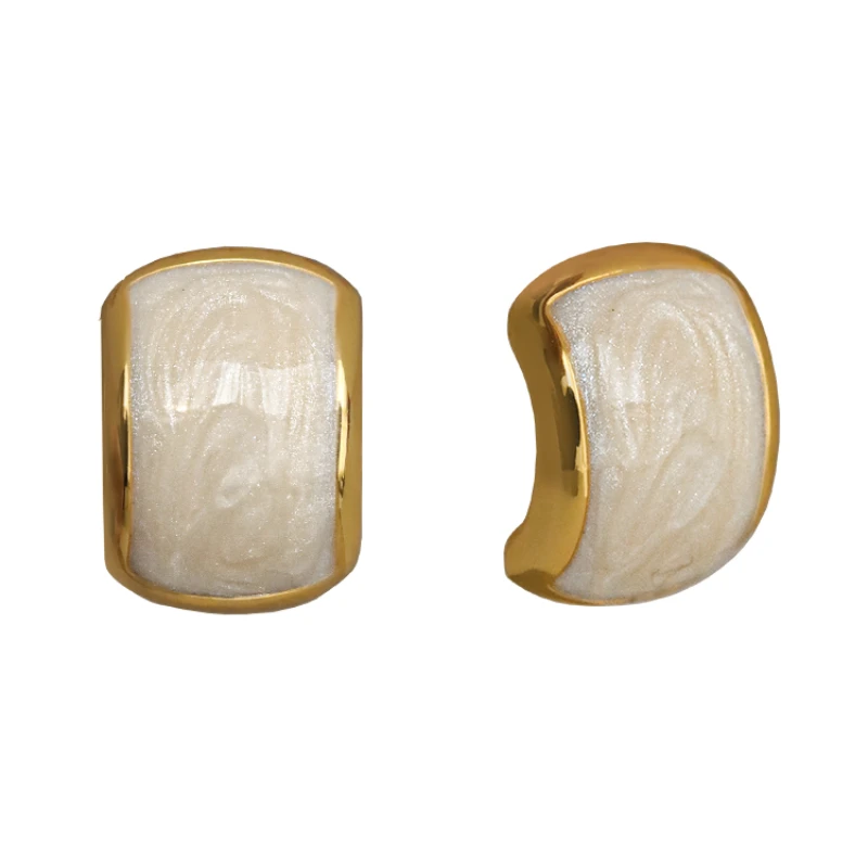 

Starry sky quicksand white enamel stud earrings s925 silver needle retro French earrings fashion earrings