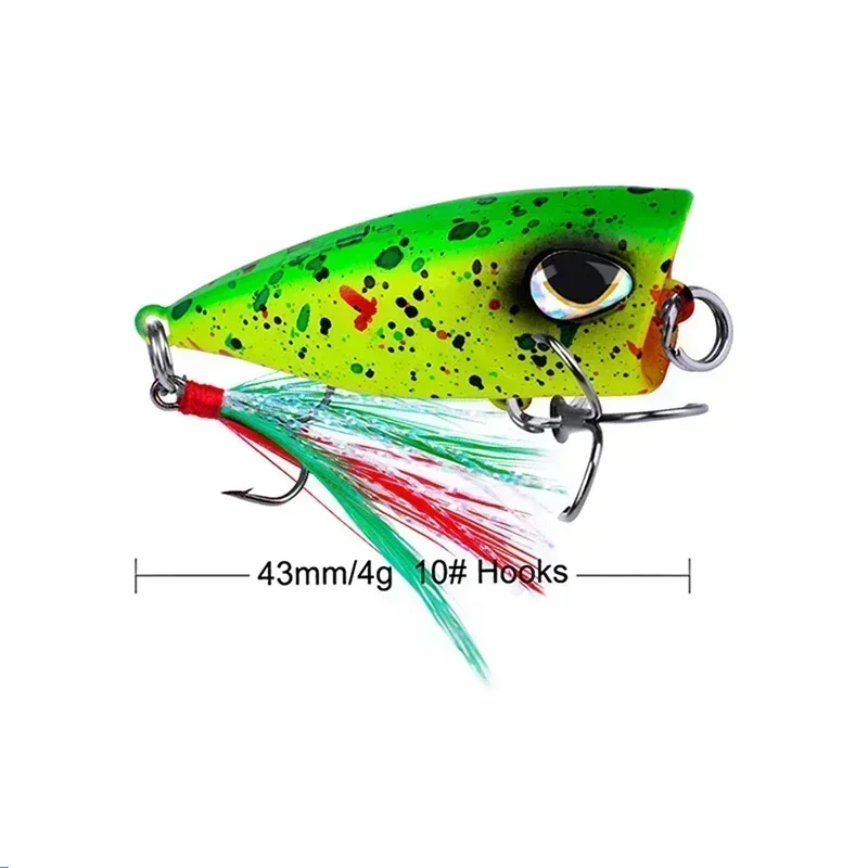 6 Colours 3D Fish Eye Popper Road Lure 4.3cm Artificial Plastic Hard Bait 4g Bionic Fake Bait with Feather Sharp Barbed Hooks