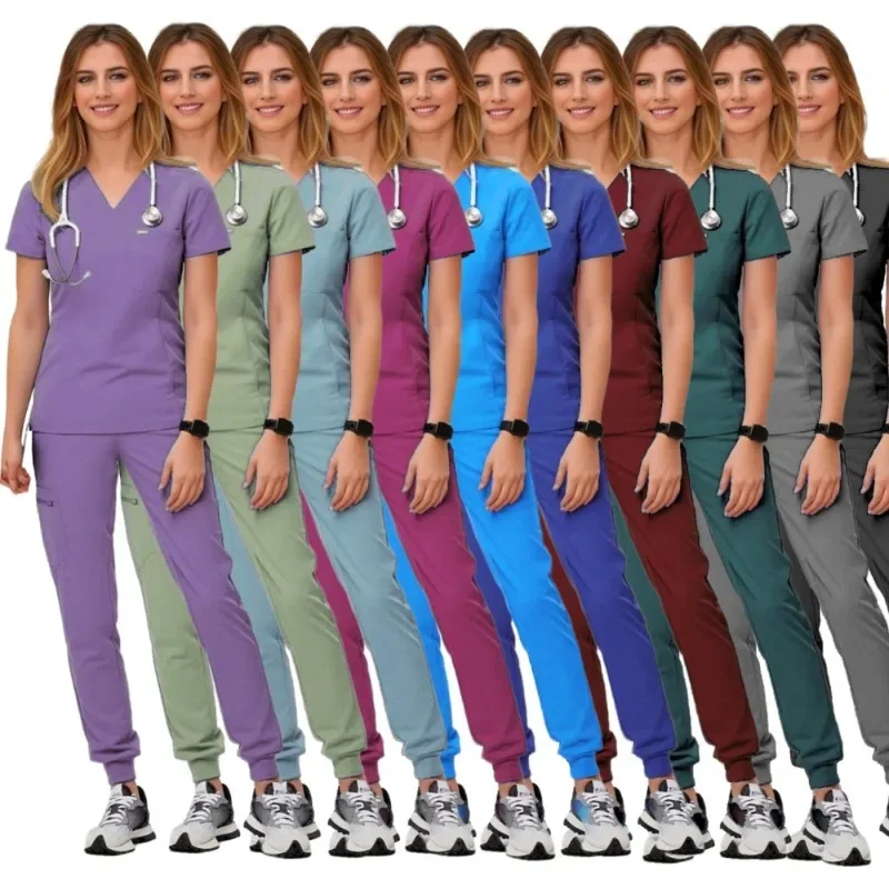 

New Stretch Surgical Suit V-neck Hospital Nurse Set Female Jogger Scrub Pants Pet Store Overalls 8 - Pocket Cargo Scrub Set 224