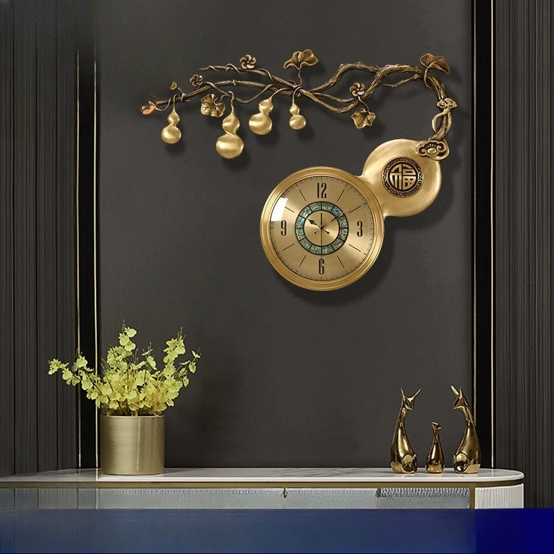 New Chinese brass gourd living room wall clock home light luxury clock