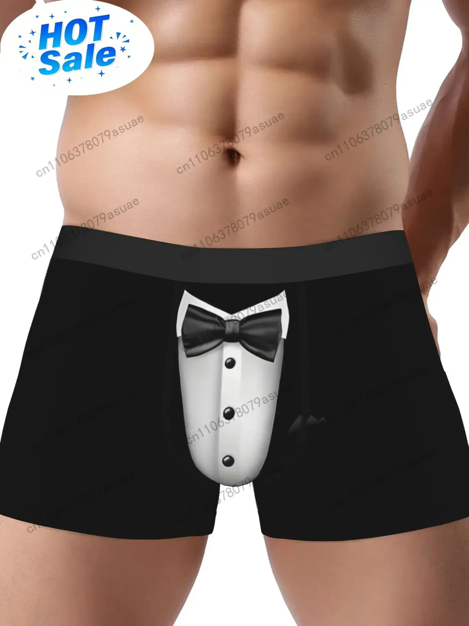 Men'S Formal Tuxedo Print Boxer Briefs - Black & White Bow Tie Design Medium Stretch Fabric Comfort Fit Underwear for
