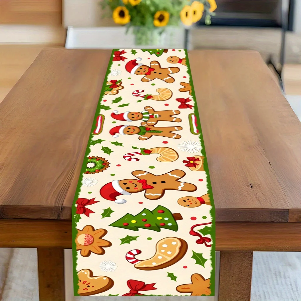 2D‑Printed Gingerbread Candy Xmas Border Table Runner, Decor for Dining Table, Coffee‑Table, Gatherings, Indoor‑Outdoor Parties