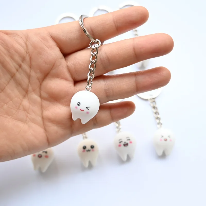 Simulation Cartoon Teeth Keychain Dentist Decoration Key Chains Resin Tooth Model Shape Key Rings Dental Clinic Gift