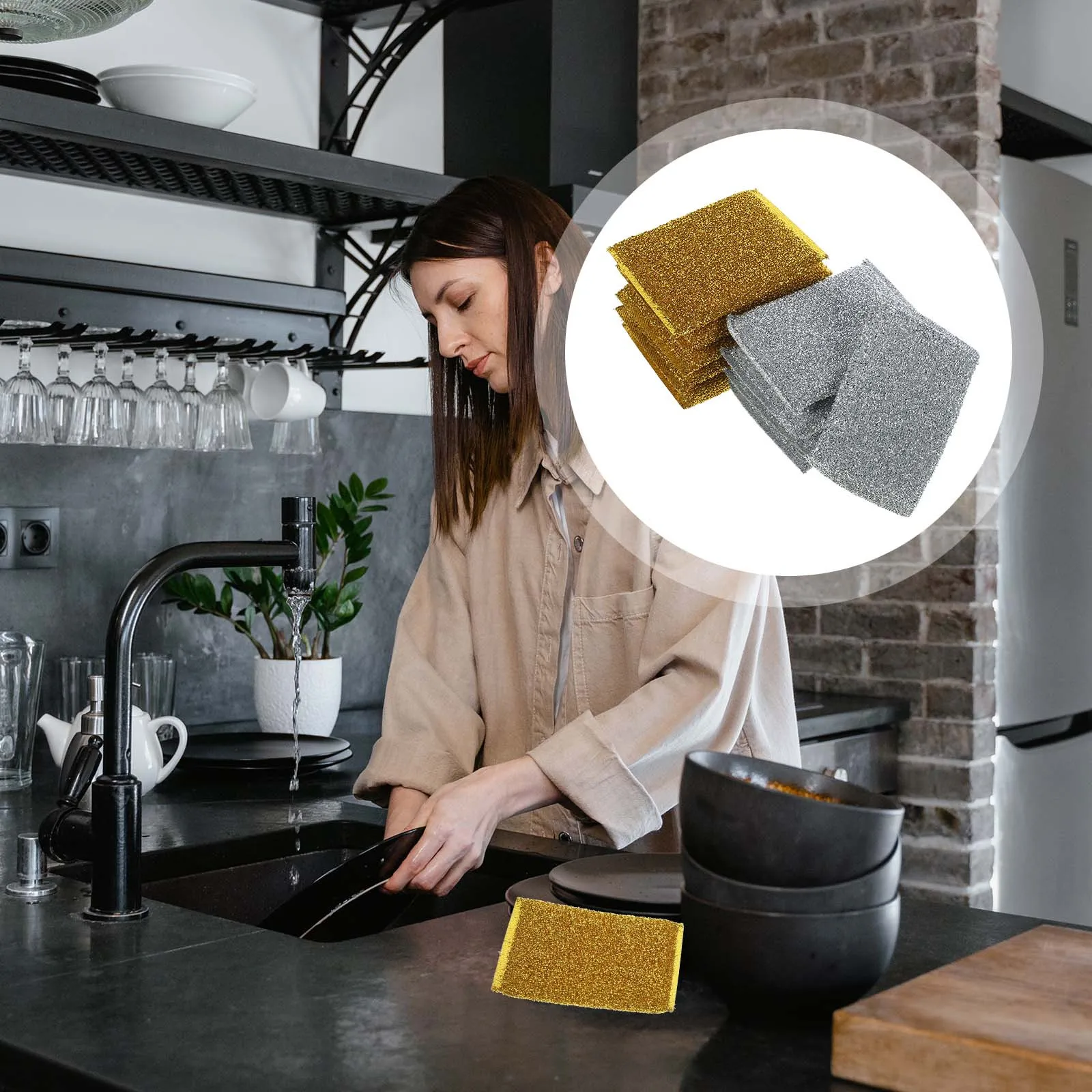 

10pcs Dishwashing Scrubber Cloth Kitchen Wiping Towel Reusable Heavy Duty Cleaning Pad For Dishes Plates Countertops Grease