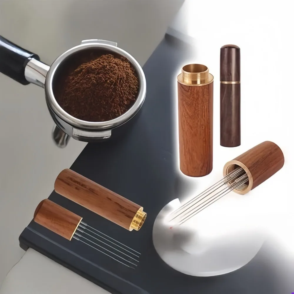 Stainless Steel Wooden Handle Concentrated Coffee Mixing Needle Dispenser Suitable for Professional Distribution Home Baristas