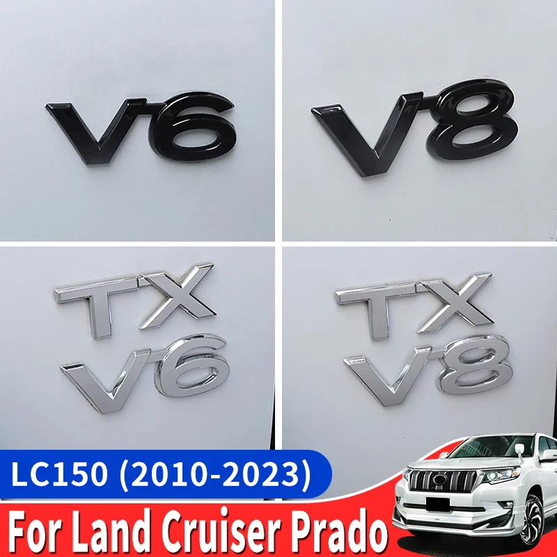 For Toyota Land Cruiser 200 Prado 120 150 Car Logo Displacement V8/TX/TXL/5.7/V6/Black Letter Sticker Car Decoration Accessories