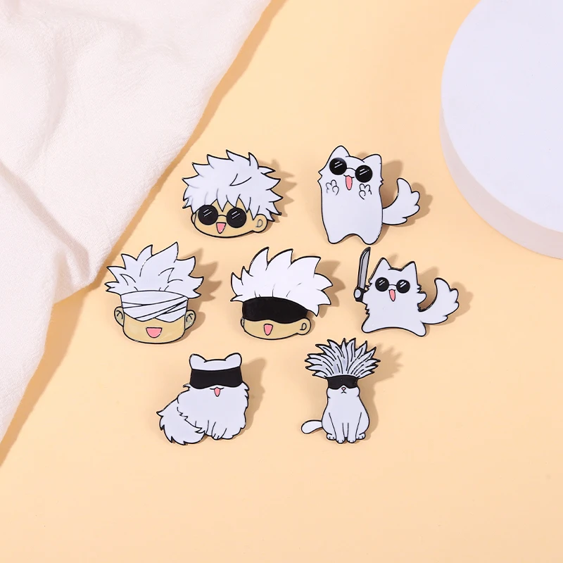 Gojo Satoru and Cat Enamel Pins Custom Anime Brooches Lapel Badges Cartoon Funny Cos Animal Jewelry Gift for Kids Friends image 6