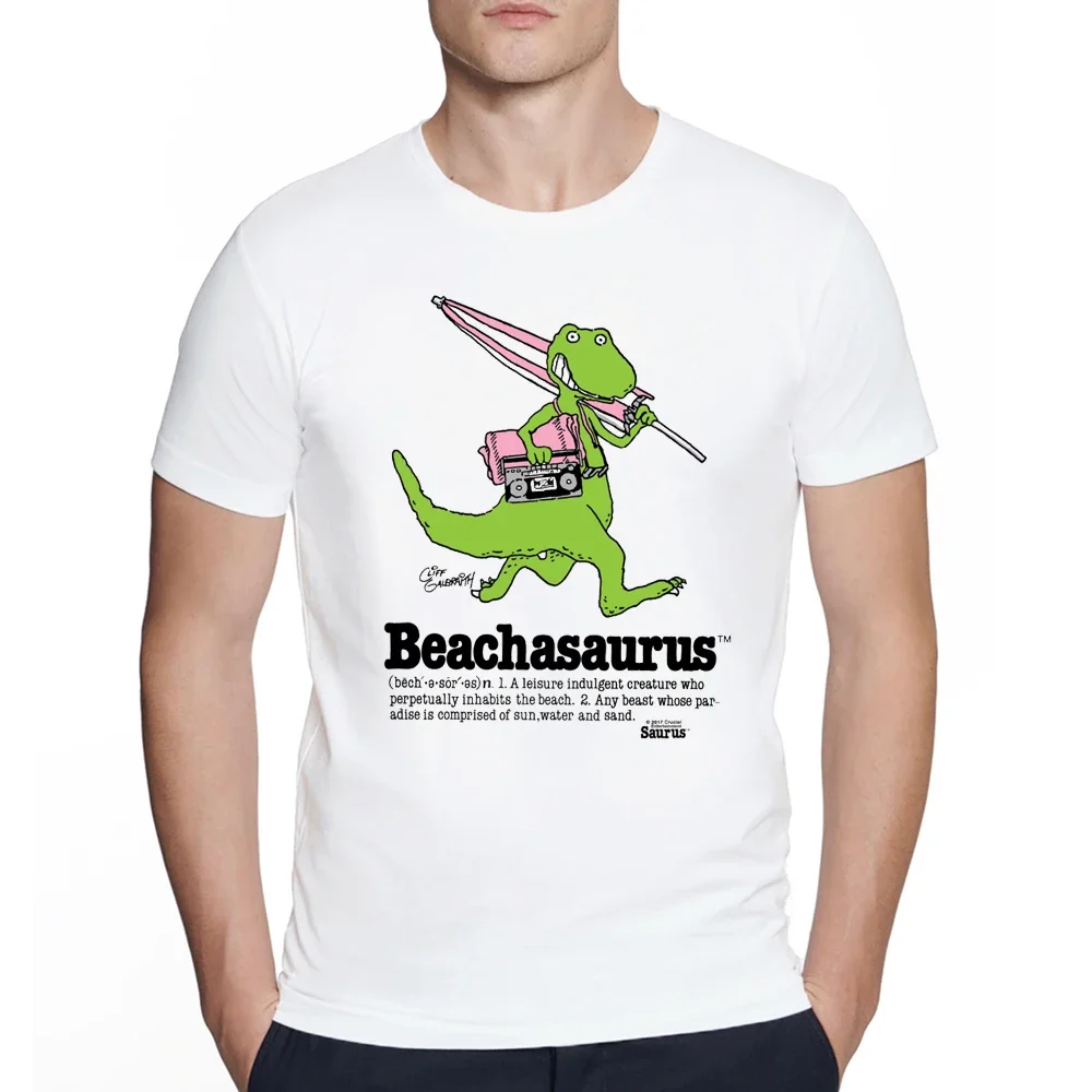 Camiseta gráfica engraçada de dinossauro masculina, tops de manga curta, camisetas masculinas, roupas estampadas, beachasaurus, primavera e verão