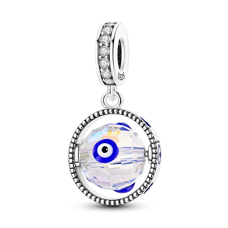 925 Sterling Silver Evil Eye Crystal Ball Charms Pendant Fit Original Bracelet DIY Women Valentine'S Day Jewelry Gift