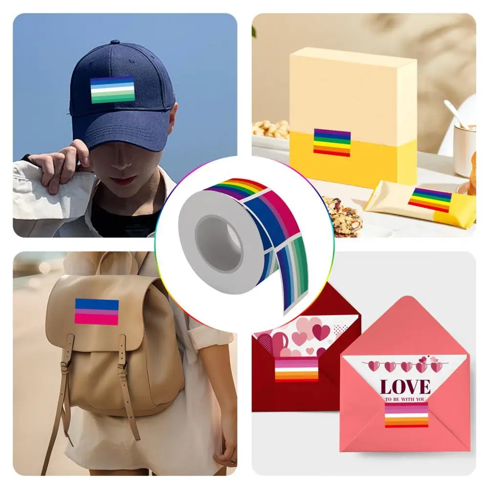 500Pcs/Roll Gay Prides Stickers PVC Self-adhesive Rainbow Rectangle Stickers LGBTQ Decals Prides Month Decorations Flag Decals