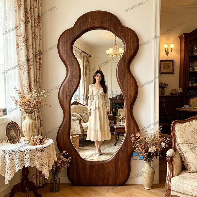 American retro special-shaped full-body mirror medieval living room wall-mounted full-length mirror
