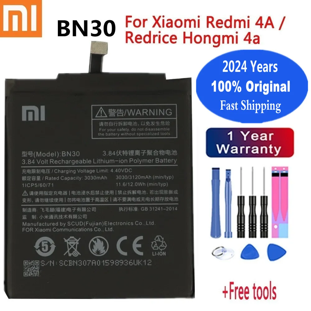 2024 Years Xiao mi 100% Original Battery BN30 For Xiaomi Redmi Redrice Hongmi 4A Lithium Polymer Replacement Battery + Tools