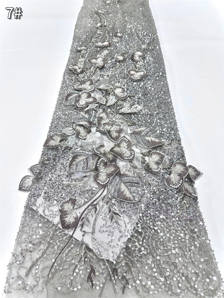 3D Flower African Sequins Lace Fabric 2025 High Quality Tulle Lace French Nigerian Net Lace Fabric For Sewing Wedding Dress.