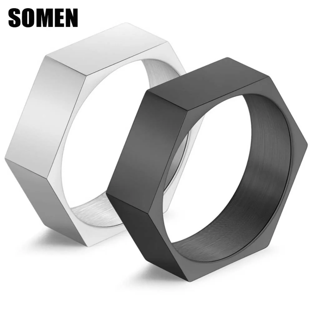 Somen – bagues hexagonales en titane et acier pour hommes, en forme d'écrou, bracelet de mariage géométrique, fiançailles, Cocktail, bijoux cadeau