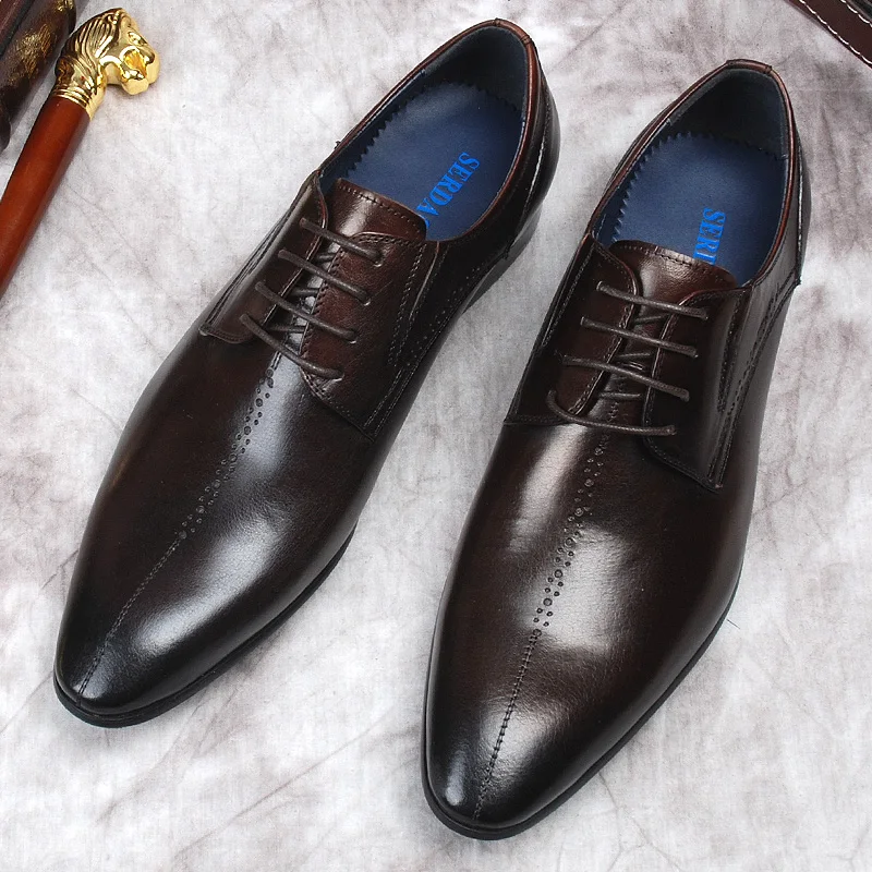 

Black Brown Men's Real Calf Leather Wholecut oxfords Pointy Dress Shoes Brand Soft Handmade Office Business Formal Shoes For Men