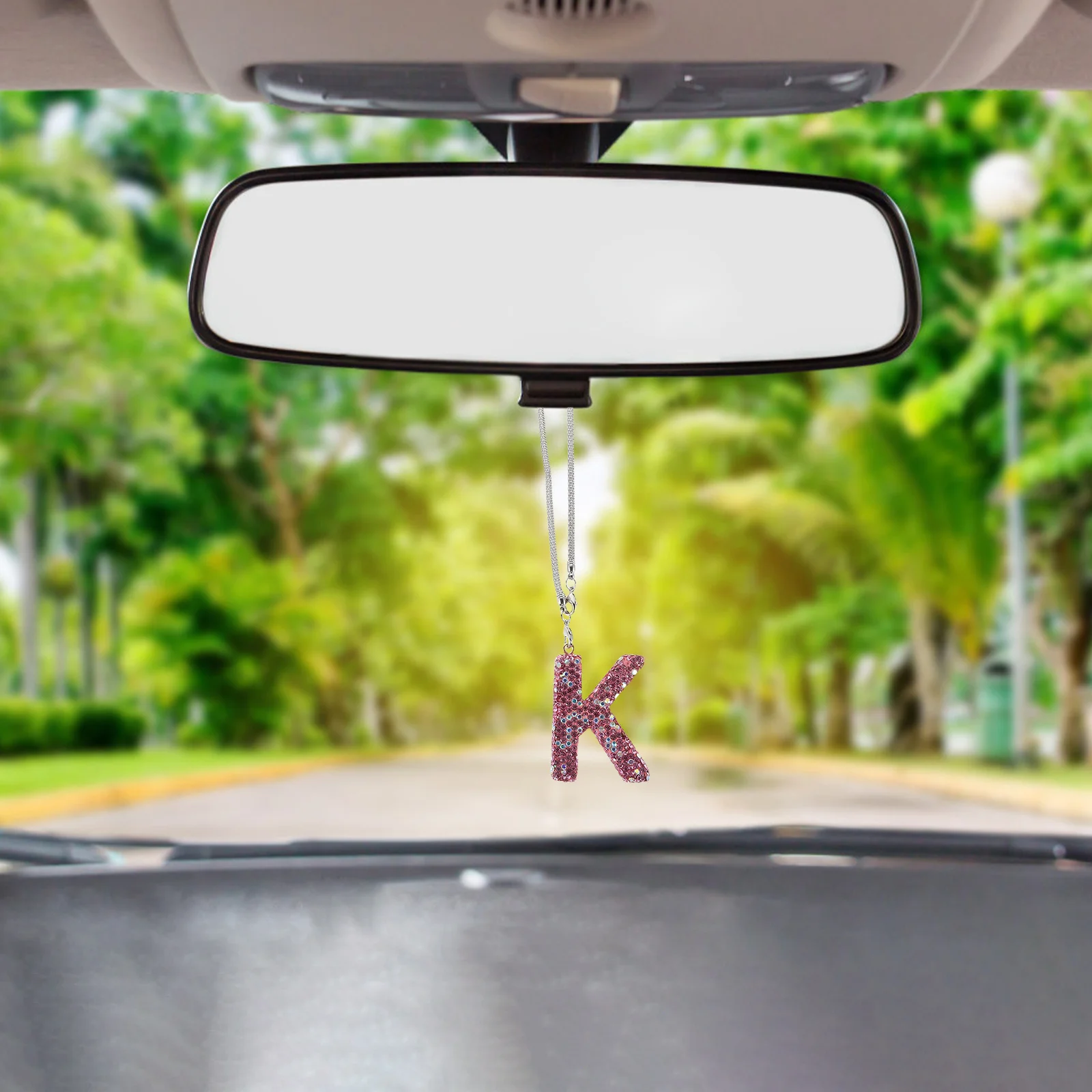 

Bling Letter Car Hanging Ornament Ceramic Butterfly Bow Rhinestones Rearview Mirror Pendant Interior Decoration for Women Cute