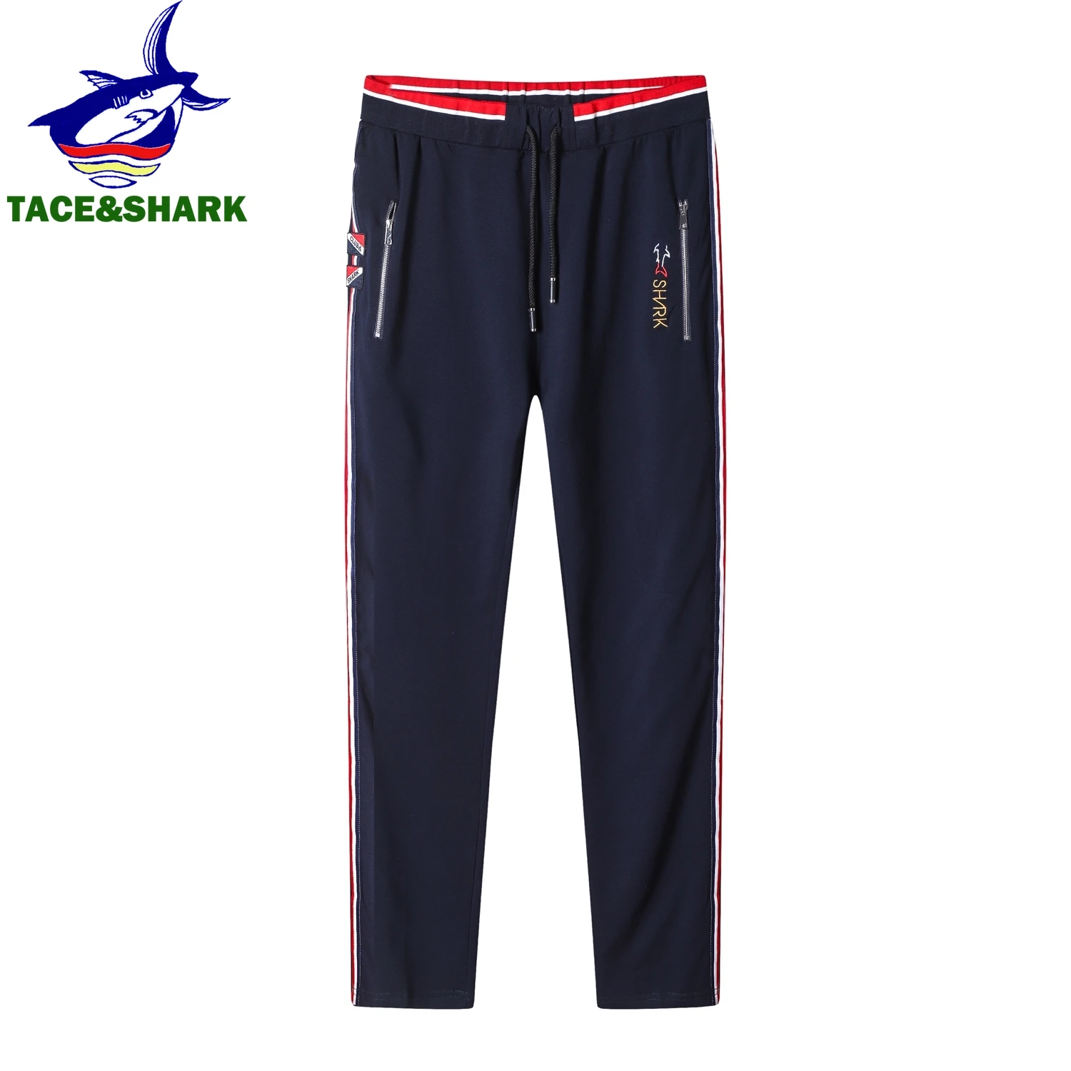 TACE & SHARK-Pantalon de survêtement décontracté en coton pour hommes, pantalon de jogging, broderie sportive, taille élastique, haute qualité, mode