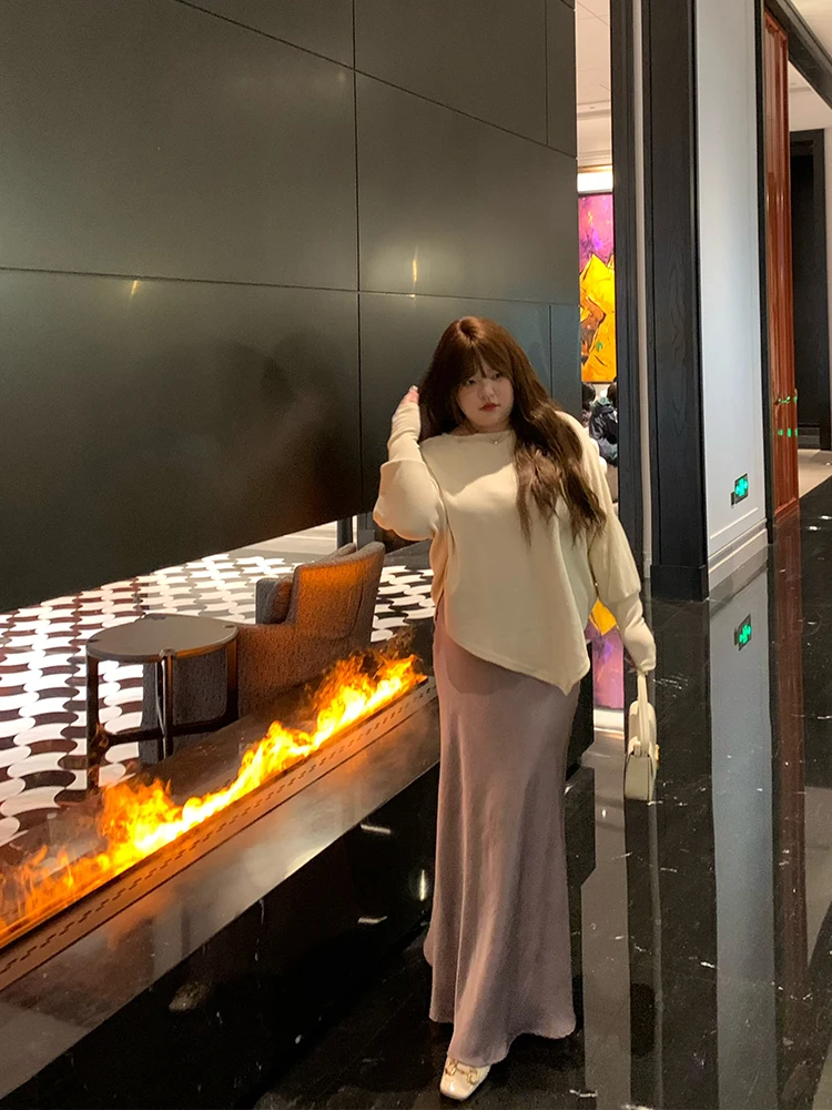 

Длинная юбка-карандаш из сатина Ele Satin Fi, шелковистая, мягкая, в конфетных цветах, с низкой талией, из полиэфирного волокна, весенняя коллекция, большие размеры