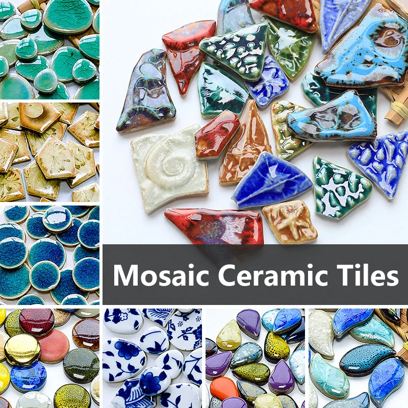 Handmade DIY ceramic mosaic fragments art decorative painting material collage blue and white porcelain pieces parent-child