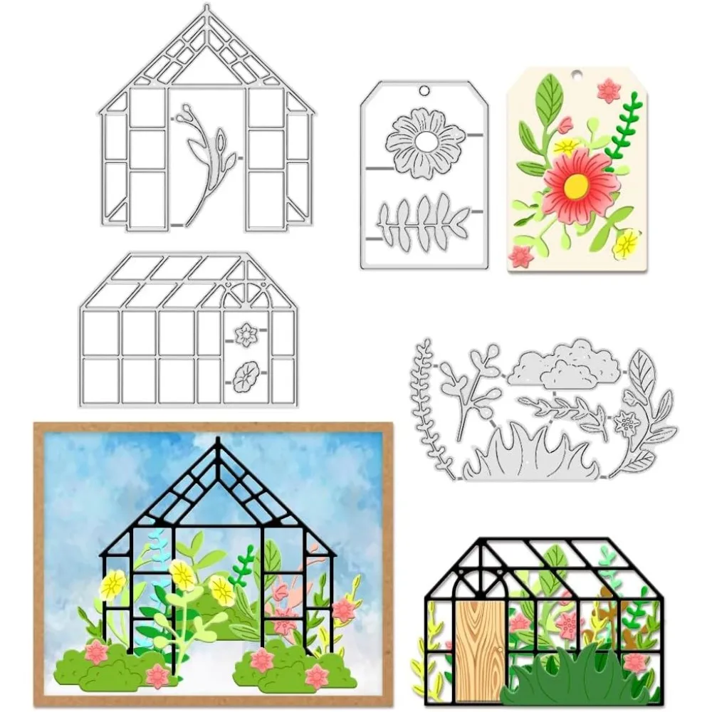 Garden House Cutting Dies Greenhouse Flower Plants Stencils Decorative Embossing Stencils for Scrapbooking Photo Album Greeting